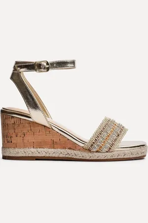 Linzi Gold Ophelia Embellished Front Strap Wedges AU 5 (EU 36)