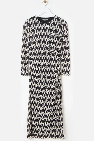 Oliver Bonas Floral Print Ruched Midi Dress AU 14
