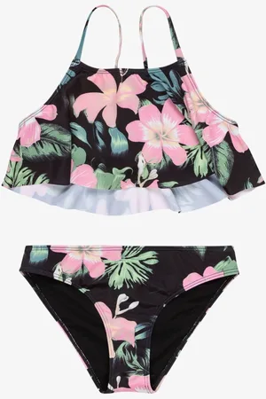 Roxy Black Shadow Floral Print Flutter Bikini Set 14 Years (164cm)