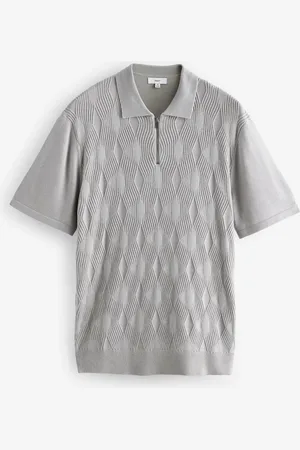 Next Regular Fit Textured Knit Quarter Zip Polo Shirt L
