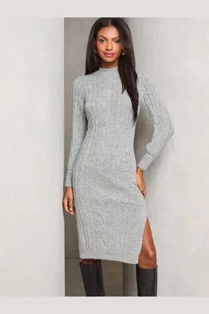 Lipsy London Longline Side Split Cable Knitted Dress AU 8