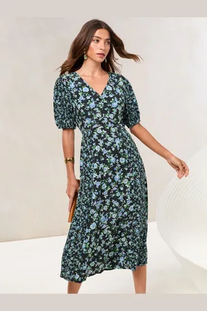 Lipsy London Petite Floral Mixed Print Short Sleeve Viscose Midi Dress AU 14