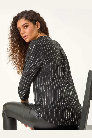 Roman Metallic Dotted Foil Print Stretch Blouse AU 16