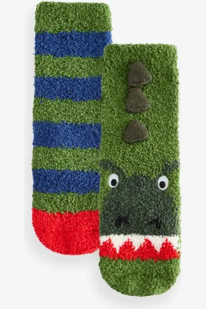 Next Green Dinosaur Cosy Socks 2 Pack 9-12 Jnr