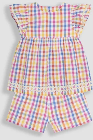 JoJo Maman Bébé Rainbow 2-Piece Gingham Angel Sleeve Blouse & Shorts Set 6