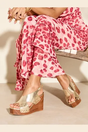 Friends Like These Gold Millie Mackintosh Cross Strap Comfort Faux Leather Wedge Clog Sandals AU 6 (EU 37)