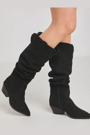 Simply Be Black Wide Fit Over The Knee Multi Wear Suede Western Boots AU 8 (EU 39.5)