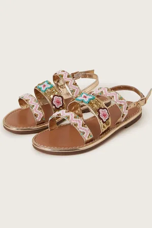 Monsoon Pink Embellished Strappy Metallic Sandals AU 1 (EU 33)