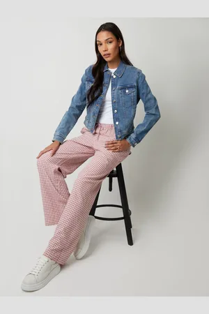 Threadbare Pink Wide Leg Gingham Trousers 14
