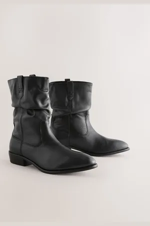 Next Black Leather Standard/Wide Fit Forever Comfort Slouch Ankle Boots AU 8.5 (EU 40)