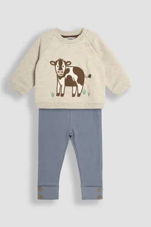JoJo Maman Bébé Natural Cow Sweatshirt & Rib Leggings Set 6