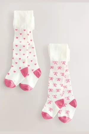 Next White Hearts Baby Tights 2 Pack (0-18mths) First Size