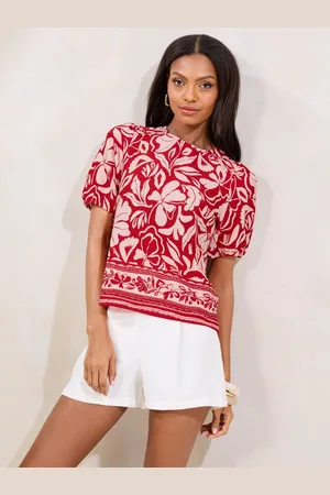Lipsy London Rust Red Printed Puff Sleeve Blouse AU 12