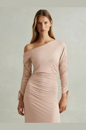 Reiss Cyra Petite One-Shoulder Ruched-Jersey Midi Dress AU 10