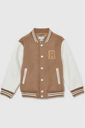 Reiss Camel/White Jasper 9-13 yrs Wool-Blend Contrast Varsity Jacket 10