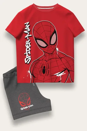 Brand Threads Red Spiderman 100% Cotton Top and Short Set 104110cm