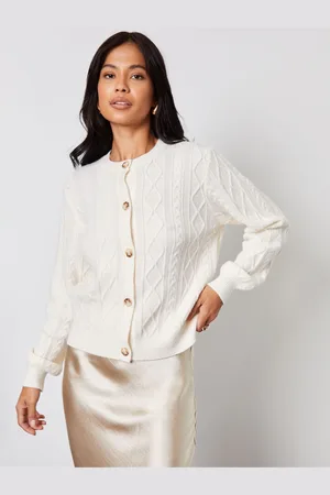 Threadbare Natural Crew Neck Cable Knit Cardigan AU 12