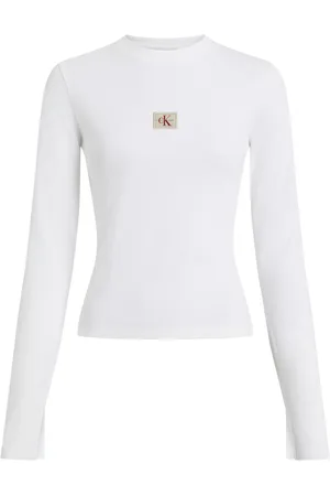 Calvin Klein White Skinny Ribbed Stretch Cotton Long Sleeve Top M