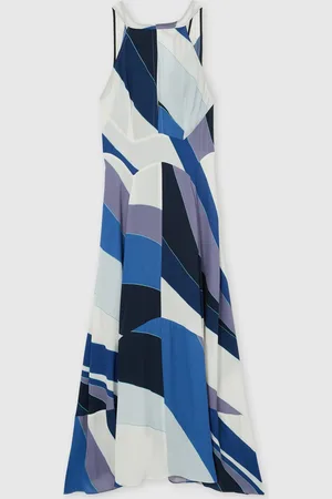 Reiss Imogen Stripe Print V-Back Midi Dress AU 4