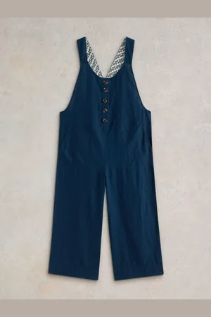 White Stuff Blue Viola 100% Linen Dungarees AU 10 R