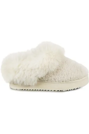 Totes Cream Ladies Icon Winter Curly Faux Fur Mule Slippers with Chunky Sole AU 9 (EU 40)