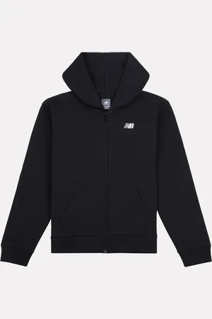 New Balance Black Kids French Terry Small Logo Zip 100% Cotton Hoodie 10
