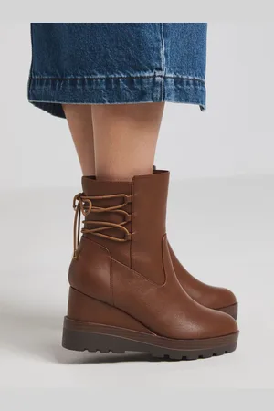 Simply Be Natural Wide Fit Lace Back Detail Wedge Ankle Boots AU 9 (EU 41)
