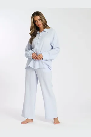 Loungeable Blue Waffle Long Sleeve Trousers Set XL