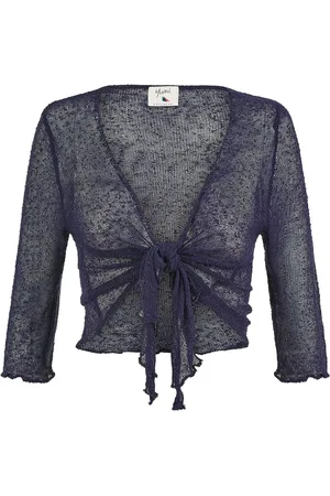 Yumi Blue Popcorn Yarn Tie Front Bolero Cardigan L