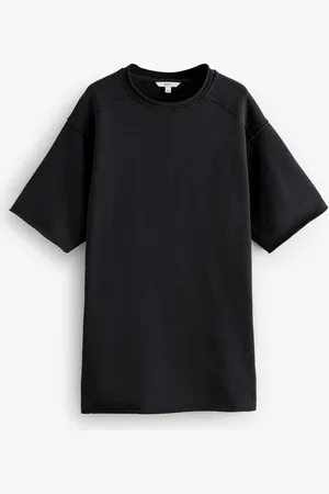 Next Raw Hem Detail Washed 100% Cotton Crew Neck Dress S