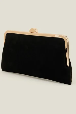 Accessorize Black Suedette Clip Frame Clutch Bag One