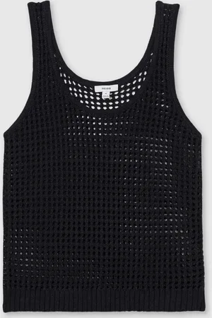 Reiss Navy Claudia Linen Open-Knit Vest M
