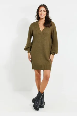 Threadbare V-Neck Knitted Jumper Dress AU 10