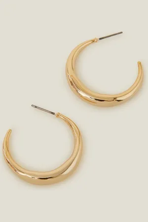 Accessorize Gold 14ct Plated Crescent Hoops Earrings One