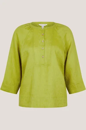 Monsoon Green Rosa Bib 100% Linen Blouse M