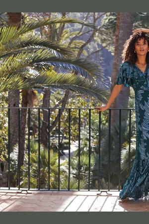 Phase Eight Marzia Teal Fil Coupe Maxi Dress AU 18