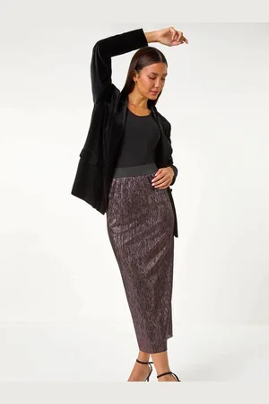 Roman Foil Plisse Pleated Pencil Skirt AU 20