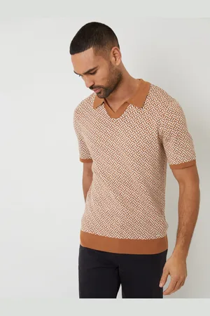 Threadbare Jacquard Geo Trophy Neck Knitted Polo Shirt S