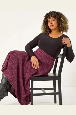 Roman Curve Check Stretch Midi Skirt AU 20