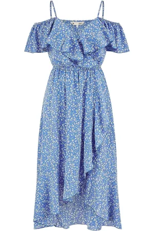 Yumi Printed Bardot Midi Dress With Dip Hem AU 16