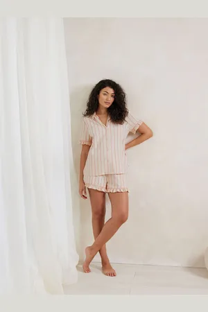 Chelsea Peers Pink Cotton Pink Stripe Frill Short Pyjamas Set AU 16