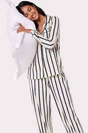 Chelsea Peers White/Blue 100% Cotton Stripe Long Pyjamas Set AU 12