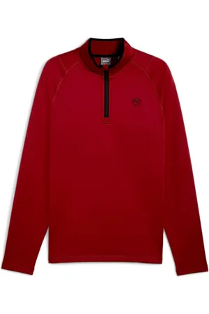 PUMA Red Mens Waffle Fleece Golf Quarter Zip Top L