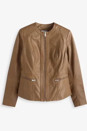 Urban Code Brown Collarless Leather Jacket AU 12
