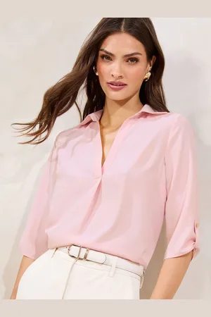 Lipsy London Pink V-Neck 3/4 Sleeve Collared Blouse AU 6