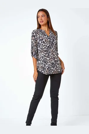 Roman Grey Animal Print Stretch Blouse AU 14