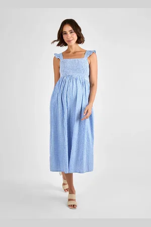 JoJo Maman Bébé Gingham Shirred Maternity Midi Dress S