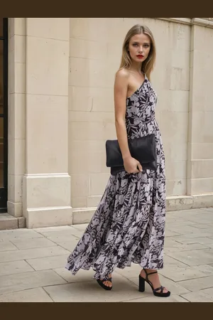 Religion Signature One Shoulder Maxi Dress With Full Multi Layered Skirt AU 8