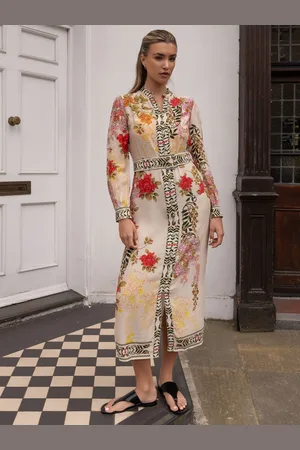 RAISHMA Brenna Floral Long-Sleeved Crepe Dress AU 8