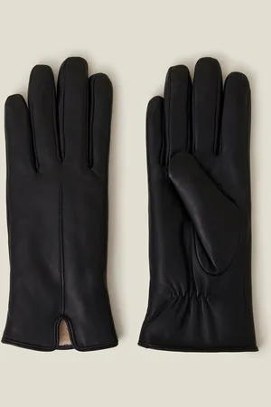 Accessorize Black Faux Fur Lined Leather Gloves S-M